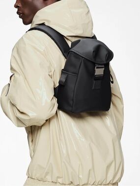 Rains Black Mini Backpack Valera Bucket — Matte Waterproof Daypack Unisex